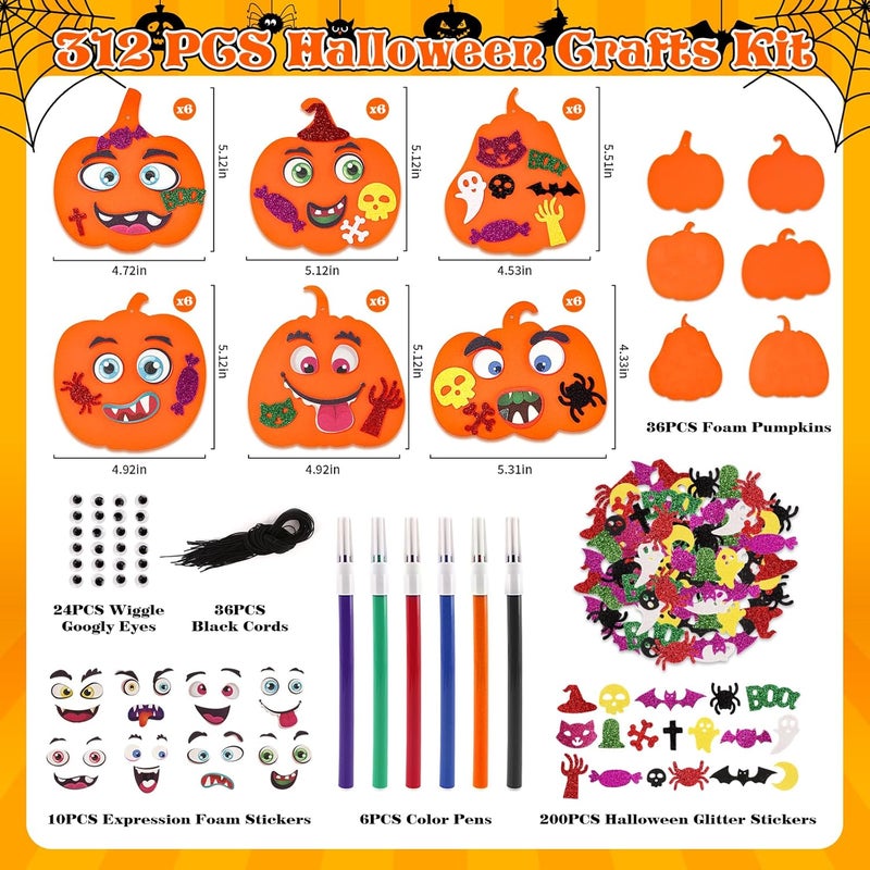 OCHIDO 312 PCS Halloween Crafts for Kids, DIY Foam Pumpkins for Craft Bulk, Halloween Arts and Crafts for Party Favors Supplies, Halloween's Decorations, Classroom Craft Activities - Image 2